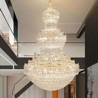 Lustres en cristal K9 de luxe modernes, grands et longs, à hauteur réglable, blanc chaud, pour villas duplex et escaliers à plafonds hauts