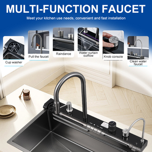 Lavadora de vasos automática integrada multifuncional Llave de piano Pantalla digital Fregadero de cocina de cascada inteligente de acero inoxidable - Product Image 4