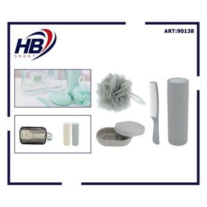 Ensemble de toilette 5 pièces, kit de salle de bain de voyage avec peigne, porte-savon, éponge de douche et porte-brosse à dents - Product Image 3
