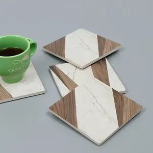 Home decor custom personalized marble wooden printing tea coffee beer drinks ceramic cup mat coaster for kitchen table desk