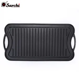 Professional 18 inch 40cm large cast iron rectangular grill griddle plate