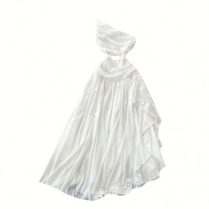 Vestido Midi Casual de Chifón Sólido con Hombro Descubierto, Asimétrico, Delgado, Lavable, Transpirable y Ecológico para Mujer - Product Image 5
