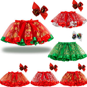 Nuovo Stile Gonna Tutu Natalizia per Bambine, <span class=keywords><strong>Vestito</strong></span> Rosso <span class=keywords><strong>da</strong></span> Festa con Alberi di Natale e Fermaglio per Capelli - Product Image 1