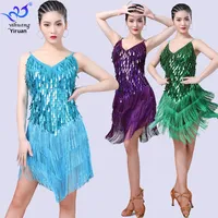 Robe de danse de salon à sequins et franges Yihuang, costumes de scène pour les compétitions de groupe, femmes, spandex/polyester