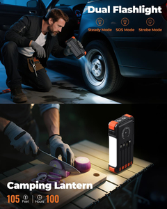 Batterie Externe Solaire 20 000 mAh avec Générateur à Manivelle, Chargeur Portable Sans Fil et Lampe Torche pour Camping en Extérieur et Urgences - Produits Phares - Product Image 4