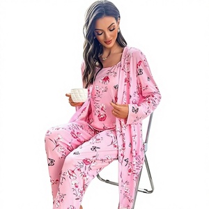 P213 Hot 3 Sets Short Sleeved Dress Breathable Knitted Elastic Waist College Wear Winter Autumn Sweet <b>Pajamas</b> Front - Product Image 1