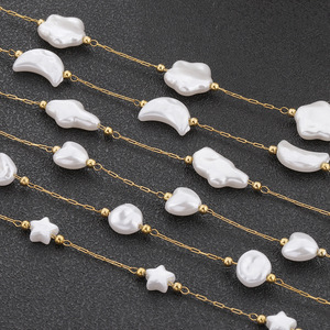 Collier de perles artificielles blanches irrégulières en forme d'étoile baroque, chaîne dorée, accessoires de bijoux DIY, unisexe, à porter au quotidien - Product Image 1