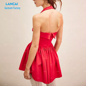 Mini vestido de mujer sin mangas cuello cuadrado cremallera trasera cuello colgante diseño moda Casual ropa personalizada - Product Image 3