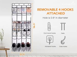 Hot Sale Over the Door <b>Shoe</b> Organizer 24 Large Mesh Pockets, White Made in Vietnam - Product Image 6
