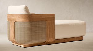 Chaise longue d'extérieur en teck personnalisée, côtés en rotin tressé, dossier réglable, tissu imperméable pour patio, piscine, jardin - Product Image 3
