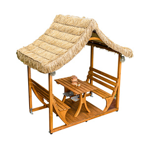 Magnifique abri en bois carbonisé à toit en chaume artificiel pour 4 personnes, conception stable, mobilier de jardin extérieur pour loisirs - Product Image 1