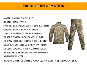 Uniforme de sécurité noir de camping en plein air, pantalon tactique résistant à l'usure, veste de camouflage