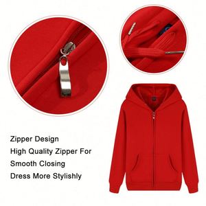 Sudadera con capucha unisex de moda con cremallera completa, blanca lisa, gruesa y pesada, estilo urbano, con etiqueta privada, personalizada - Product Image 4