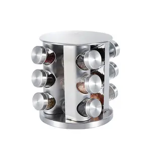 700103 Easy Clean Stainless Steel Rotating Spice Rack for Kitchen Spices and Seasonings 12pcs and 8pcs Glass Holder Bottle Organ