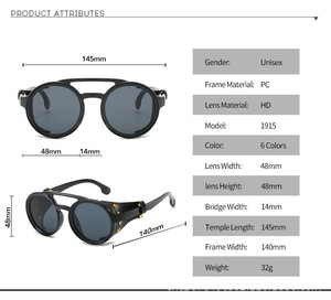 Moda Vintage cuero lado Punk escudo <span class=keywords><strong>gafas</strong></span> de sol para hombres <span class=keywords><strong>gafas</strong></span> de sol redondas Steampunk - Product Image 2