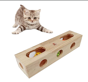 Interactive Cat Toy Puzzle Box Wooden Treat Maze Scratcher Peek Play Toy Box