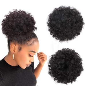 Coleta Afro con Cordón Ajustable, Cabello Rizado Kinky, Extensiones Cortas, <span class=keywords><strong>Postizos</strong></span> para Peinados Elevados para Mujeres y Niñas Afroamericanas - Product Image 1