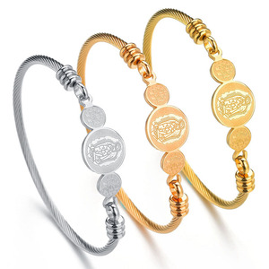 Cadeau d'anniversaire de noël AKISS mode hommes femmes 18K or câble <span class=keywords><strong>fil</strong></span> religieux en acier inoxydable Fine <span class=keywords><strong>Bracelet</strong></span> <span class=keywords><strong>Bracelet</strong></span> - Product Image 1