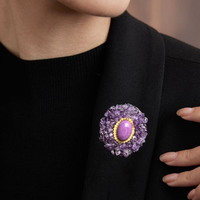 Broche de Amatista Natural en Forma de Flor con Cuentas de Mica Púrpura y Cera de Abeja, Estilo Vintage, Joyería para Mujer