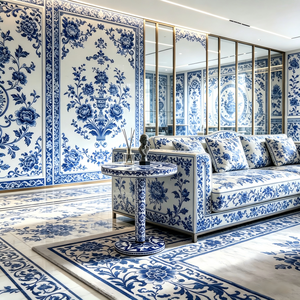 Mesa Auxiliar Artística de Lujo, Moderna, Redonda, de Madera Azul y Blanca, Ideal para <span class=keywords><strong>Villas</strong></span> de Diseño y Salas de Estar - Product Image 3