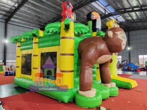 Casa de Brinco Inflable con Temática de Safari en la Selva, con Esculturas de Mono y Jirafa, Tobogán para Jardín de Niños y Parques de Diversiones - Product Image 2