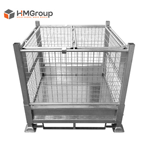 <span class=keywords><strong>Cage</strong></span> de rangement métallique pliable et empilable robuste personnalisable en treillis galvanisé - Product Image 4