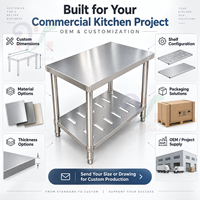 Table de travail en acier inoxydable 304 avec étagère inférieure perforée, robuste, pour la préparation des aliments dans les restaurants commerciaux, personnalisable
