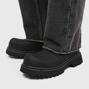 Zapatos de Cuero para Hombre, Negros, con Suela Gruesa, Punta Redonda, Plataforma, Estilo Derby Casual, de Piel de Vaca, Clásicos, Originales, de Diseñador - Product Image 6