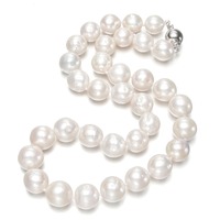 Collier de perles d'eau douce de 11 à 12mm, blanc, de 18 pouces, proche d'un nœud rond