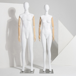 In fibra di vetro maschio femmina manichino corpo intero manichino in metallo a Base di legno mani bianco supporto manichino - Product Image 2