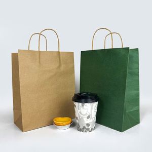 Sacs en papier kraft brun biodégradables personnalisés pour les plats à emporter avec poignée - Product Image 1