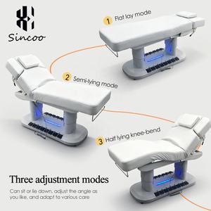 Muebles de salón de belleza, cama de masaje con Base de acero inoxidable dorado, cama de belleza eléctrica de 4 motores con Control de pie de iluminación - Product Image 5