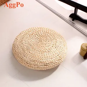 Handmade Straw 15.4インチFlat Seat PillowためYoga Soft Round Pouf Tatami Floor Mat Straw Seat Cushion Pad