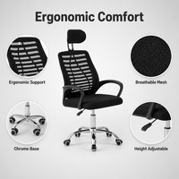 Chaise de bureau exécutive confortable en tissu maillé, réglable en hauteur, ergonomique, pivotante, avec accoudoirs