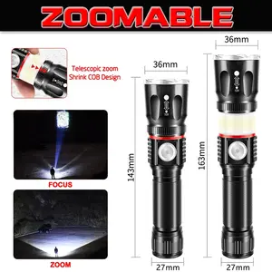 Aeternam T6 L2 Cob Side Light Zoomable Tail Magnet Usb Rechargeable Tactical Led Work Torch Lanterns Light Flashlights