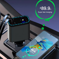 Chargeur de voiture à charge rapide 4 en 1 avec affichage numérique LED rétractable et 2 câbles Type C PD adaptateur rapide pour iPhone