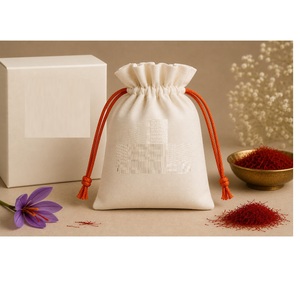 Sacs cadeaux en tissu de coton de qualité supérieure avec cordon de serrage et pompon orange pour les cadeaux de mariage, les cadeaux d'anniversaire, disponibles à bon prix - Product Image 5