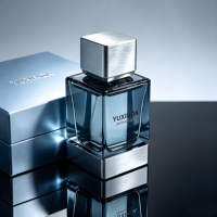 Flacon de parfum carré vintage haut de gamme en verre transparent avec bouchon argenté, flacon pulvérisateur vide, logo personnalisé, boîte cadeau personnalisée