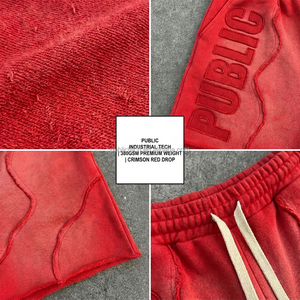 Shorts de jogging pour hommes OEM&ODM en coton épais 100% avec appliques, ourlet brut, style streetwear, délavé soleil, effet monkey wash et cordon de serrage - Product Image 2