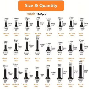 Flat Head Phillips Screws Kit Small Mini Steel Bolt <b>Set</b> M1.2 To M3 1240pcs Carbon Steel GBT 818 Standard - Product Image 4