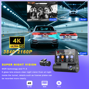 Caméra de tableau de bord 4K à 3 canaux avec écran tactile IPS de 3,0 pouces, ADAS, 3 objectifs (avant, arrière et intérieur), Wi-Fi et GPS - Product Image 4