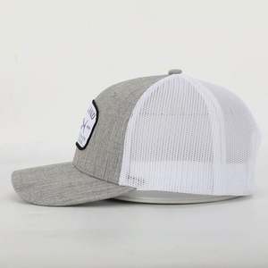 Custom High Quality 6 Panel Classic Polyester Cotton Low Moq Heather Grey Embroidery <b>Patch</b> Logo Mesh Trucker Cap Hat for Sale - Product Image 3