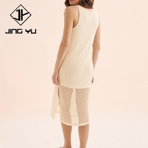 Vestido Midi Ligero y Fluido con Abertura, Estilo Playero, Diseño Personalizado, Vestido de Ganchillo de Algodón de Alta Calidad - Product Image 3