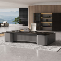 Bureau de direction moderne en bois massif, table de PDG de luxe, bureau de patron minimaliste avec pieds en métal pour le bureau du directeur