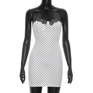 Viviblook D26DS140 Vestidos de Verano para Mujer, Nuevo Vestido Casual con Estampado de Lunares, Sin Mangas, con Tirantes, Encaje, Mini Vestido Casual para Fiesta - Product Image 2