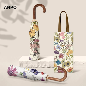 Paraguas <span class=keywords><strong>de</strong></span> Sol y Lluvia con Marco <span class=keywords><strong>de</strong></span> Aleación Dorada, Mango <span class=keywords><strong>de</strong></span> Madera con Gancho, Apertura Manual, Recubrimiento Dorado Floral Vintage, Logotipo Personalizado OEM para Mujer - Product Image 2