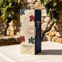 Boîte en carton recyclable pour vin, imprimée numériquement, motif vignoble esthétique personnalisé, pour Merlot, production 72H, emballage cadeau