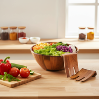 Vente en gros Ensemble de bols décoratifs pour la pâte à fruits en bois d'acacia pour la cuisine, grand saladier en bois de luxe avec serveurs