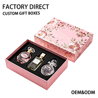 Boîte rigide personnalisée avec couvercle et base roses, thème floral, insert en éponge, impression de logo en couleur, emballage de luxe pour coffret de parfum, fabrication en usine