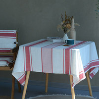 Nappe Minimaliste Rayée en Coton et Lin, Housse de Table Festive Rouge en Lin pour Noël, Nouvel An et Décoration du Réveillon